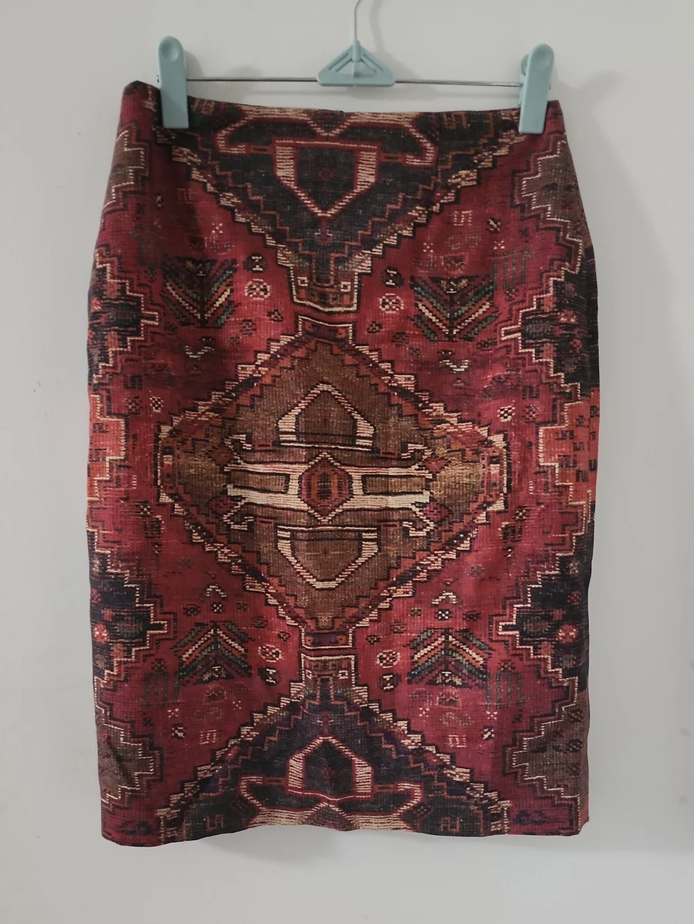 Tory Burch Red and Brown Geometric Pencil Skirt